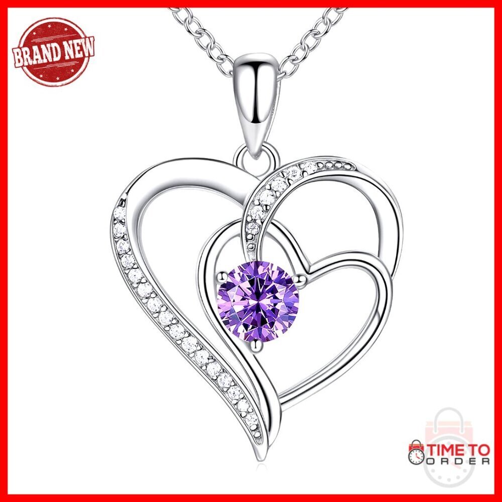 Sterling Silver Heart Pendant Necklace with Cubic Zirconia, Lobster Clasp